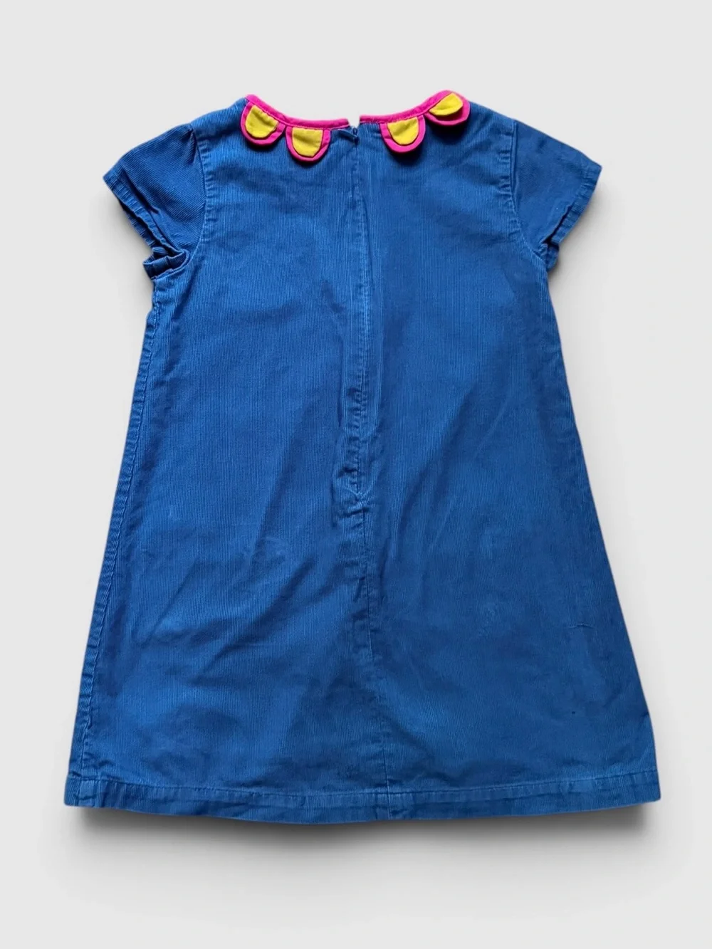 Mini Boden Girls Blue Corduroy Flower Appliqué Shift Dress 4-5Y Pink Green